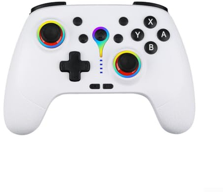 Manette de jeu lumineuse RVB pour Nintendo Switch et PC avec prise en charge gyroscopique à six axes et optimisation de la portée sans fil (blanc)