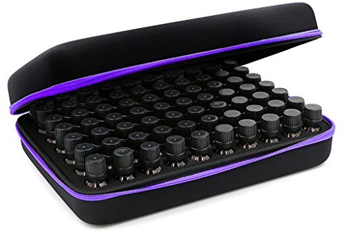 BTSKY Tragetasche für 70 Ampullen ätherischer Öle, robust, wasserdicht, harte Außenhülle, EVA, hohe Kapazität, Tragegriff, Schaumstoffeinsatz (ohne ätherische Öle) schwarz/violett