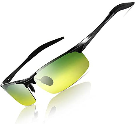 SUNGAIT Men's Sports Square Sunglasses Polarized for Driving Fishing Cycling Running Metal Frame Sunglasses for UV Protection (Black Frame/Day & Night)