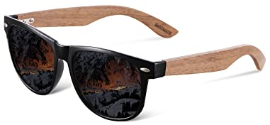 MIAROZ Occhiali da Sole Polarizzati per Uomo e Donna: Legno Naturale Ultraleggero Lenti TAC Protezione UV - Ideali per Attività All'Aperto Pesca Trekking Camping Feste (Lenti nere/grigie)