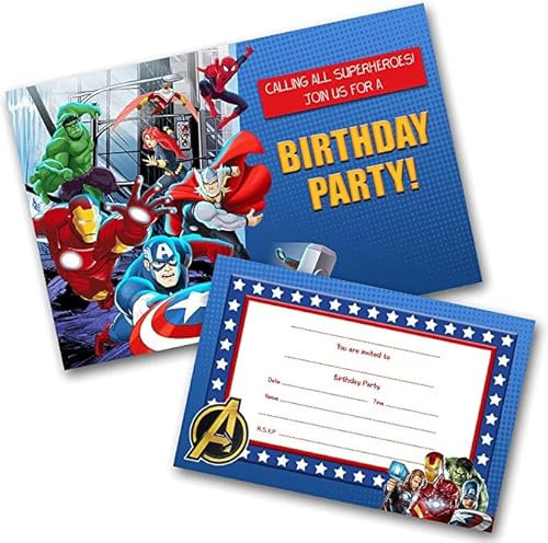 Avengers Party Invitations Pack & Envelopes (WRITE ON) Click customize for prices