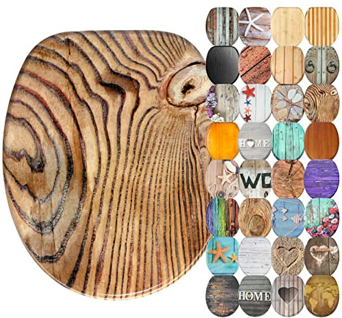 Sanilo Soft Close Toilet Seat, Wide Choice of Wooden Toilet Seats, Stable Hinges, Easy to Mount (Grain)