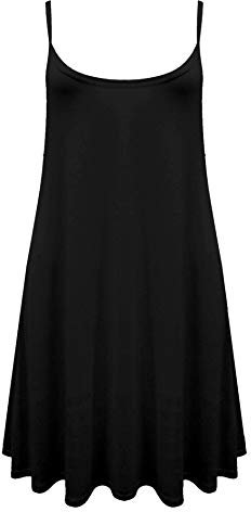 REAL LIFE FASHION LTD Womens Cami Swing Dress Ladies Strappy Swing Dress Girls Cami Vest Top Black