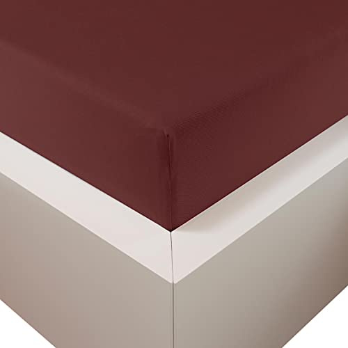 Traumschloss Spannbetttuch »Premium Plus« Mako Baumwolle mit Lyocell & Elasthan | Edel-Jersey | wärmt im Winter & kühlt im Sommer | Bordeaux | 90-120x200-220cm