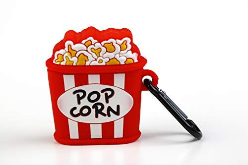 Wondee Airpod Hülle aus Silikon für Airpods Apple - Design mit Popcorn Bucket mit Karabiner. Für Airpods 1 und 2, rot