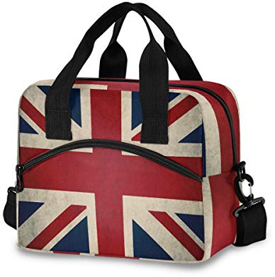 Mnsruu Vintage Union Jack British Flag Lunch Bags Lunchbox Cooler Bag Reusable Tote Shoulder Bag Insulated Lunch Box for Outdoor Picnic Boating Work School