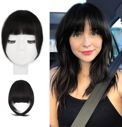 BARSDAR Menschliches Haar Clip in Bangs, 100% Echtes Menschliches Haar Clip in Pony für Frauen - Natürliche Schwarze Pony Fringe Echtes Haar Pony Extensions Haarteile - Natürliche Schwarze