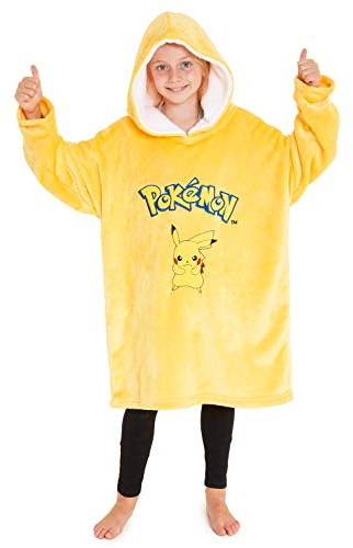 Pokemon Oversize Hoodie Jungen Decke mit Ärmeln und Kapuze, Pikachu Fleece Blanket Hoodie Pullover(Gelbes Pikachu)