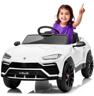 Elektroauto Kinder 12V Lamborghini Urus weiß mit 2.4G Fernsteuerung Federung LED Licht und Türen zum Öffnen
