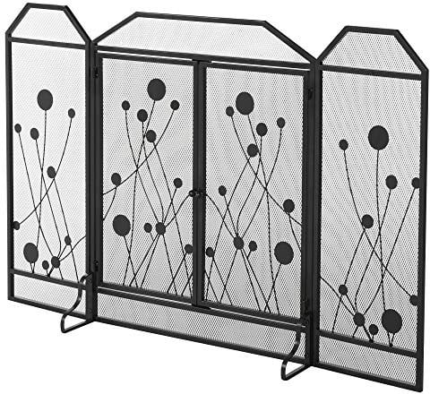 HOMCOM Klappbare Kaminwand aus Stahl und schwarzem Metall mit 2 Türen mit Magnetverschluss, 125x80cm