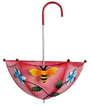 Metal Umbrella Hanging Planter-Wall Hanging Planter wall decoration-Decorative Hanging Plant Basket Vase-Handmade Wall Decoration For Home Garden Fence (pink)