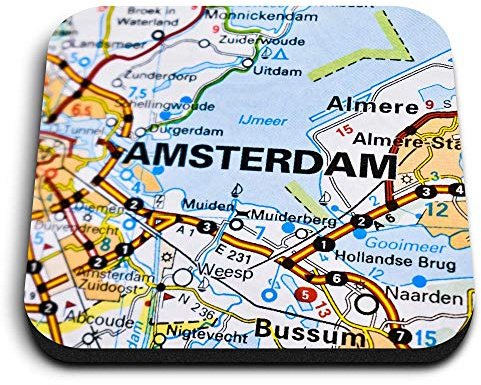 1 x Square MDF Fridge Magnet - Amsterdam City Netherlands Travel Map 44092