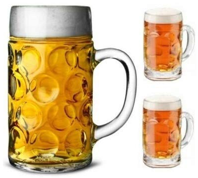Chabrias Ltd German Beer Stein Glass 2 Pint Classic Beer Tankards + 2 Free Mini Shot Tankard