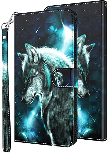 GLANDOTU Samsung Galaxy A21s Case Flip Wallet PU Leather Cover with Magnetic Button Standing Funstion Full Body Protective Phone Cases - Wolf