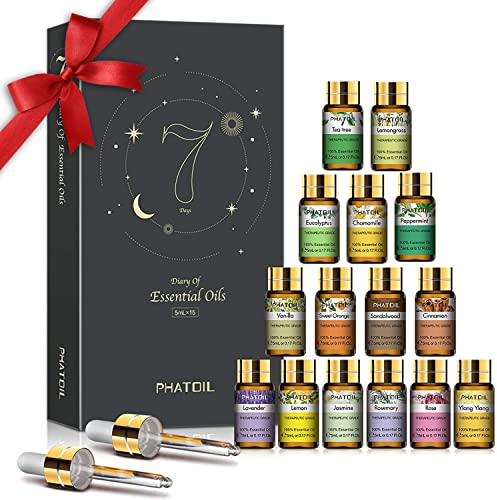 PHATOIL Juego De Aceites Esenciales 15 X 5ml, Set De Regalo De Aceites Esenciales De Aromaterapia Para Difusor, Humidificador
