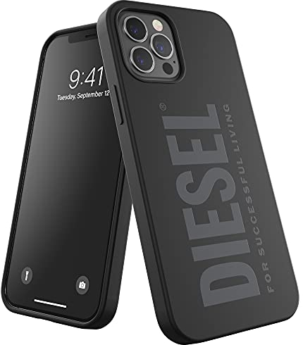 Diesel Entworfen für iPhone 12 Pro Max Hülle, Silikonhülle Logo, Stoßfest, Fallgetestet, Vollständige Schutzhülle mit erhöhten Kanten, Schwarz