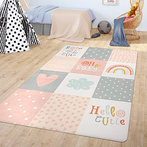 TT Home Teppich Kinderzimmer Kinderteppich Spielmatte Babymatte Modern Jungs Mädchen, Farbe: Pink, Größe:80x150 cm