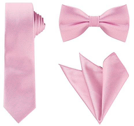 Allegra K Herren Quadrat Einfarbig Satin Fliege Einstecktuch Krawatten-Set Rosa One Size