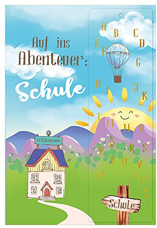 KE AV Einschulungskarte mit Lineal für Kinder, DIN B6 Klappkarte inkl. Umschlag, Schulstart Karte - Motiv: Berge