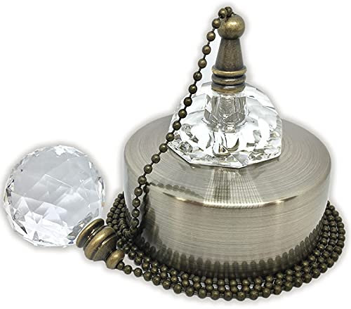 Dalton Electrical Accessories Antique Brass Ceiling Pull Switch with Crystal Ball Pull Chain for Bathroom, Bedroom, 1 or 2 Way Compatible