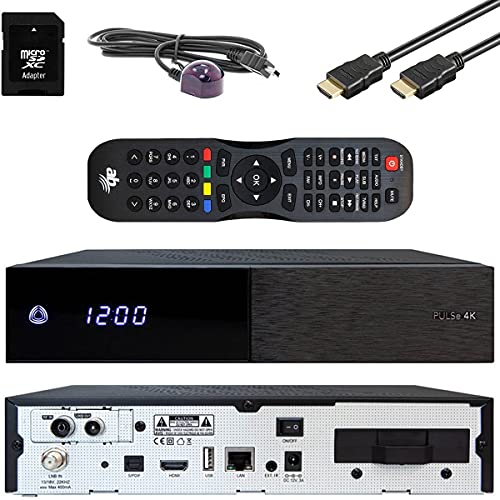 AB Pulse 4K UHD Combo Receiver (1x DVB-S2X Sat, 1x DVB-C/T2 Kabel, Linux E2, PVR, H.265, HDR10, USB 2.0, HDMI, CI, CA-Kartenleser, MicroSD-Slot, LAN, schwarz, 64GB MicroSD)
