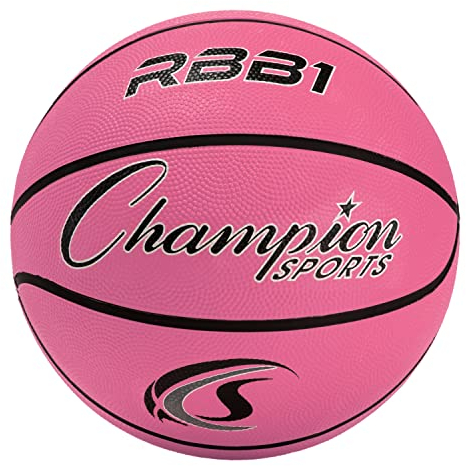 Champion Sports Offizieller Basketball aus Gummi, robust – Pro-Style Basketbälle und Größen – Premium-Basketball-Ausrüstung, drinnen und draußen – Sportunterrichtsbedarf (Größe 7, Rosa)