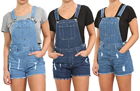 Salopette da bambina in denim, lunghezza corta, da 8 a 14 anni, Lavaggio medio., 12-13 Anni