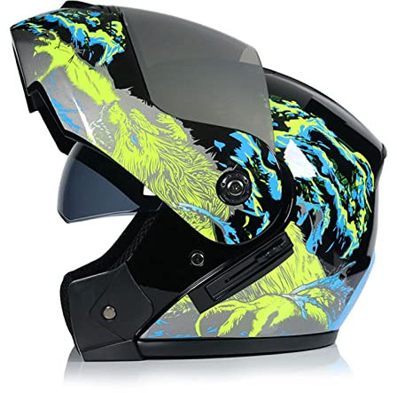 Helme Modularer Unisex Motorradhelm mit Sonnenblende, Vollvisierhelm, Doppel Sonnenblende, Klapphelm für Herren, überdachter Offroad Helm, DOT/ECE-zertifizierung,#2,S