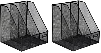 Osco Black Wiremesh Triple Magazine Rack 2 Pack, Folder Storage, File Organiser, 3 Sections Desk Tidy, Document Holder, Office Desktop Organiser, Paper Storage, Home Office Accessories