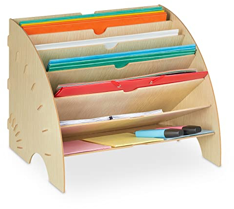 Relaxdays Dokumentenablage, 6 Ablagefächer, DIN A4, HxBxT 27 x 34 x 27 cm, Büro & Schule, Büro-Organizer, MDF, Hellbraun
