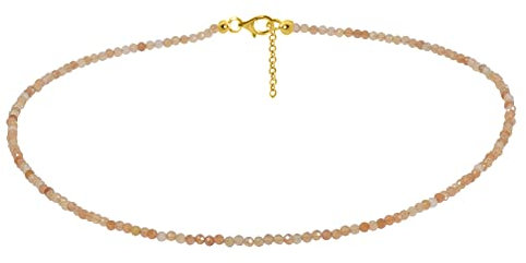 ELEDORO echter Aventurin Orange Edelstein 3mm Glitzer Halskette Collier Karabiner Silber 925 vergoldet 48cm lang
