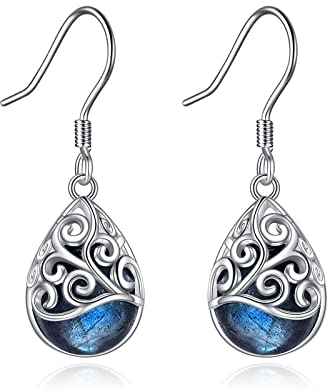 VONALA Labradorit Filigran Tropfen Ohrringe für Frauen keltischen Knoten 925 Sterling Silber Schmuck Geschenke für Mädchen teen