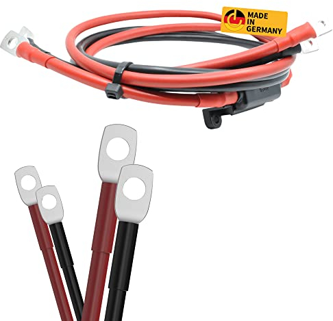 CAMPERPOWER | 1m Anschlusskabel für Sicherungsverteiler | Verbindet Sicherungsverteiler und Versorungsbatterie l M8 & M5 Ringkabelschuhe | 16mm² | inkl. 80A Sicherung | für Camper | MADE IN GERMANY