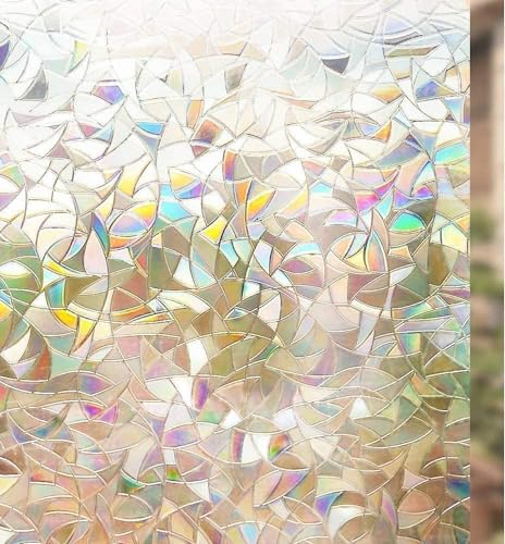 rabbitgoo Fensterfolie Blickdicht Selbsthaftende, Sichtschutzfolie Fenster Bunt, 3D Regenbogen Folie Fenster 75x200cm Statisch Haftend ohne Klebstoff Anti UV Sonnenschutz für Büro Wohnzimmer