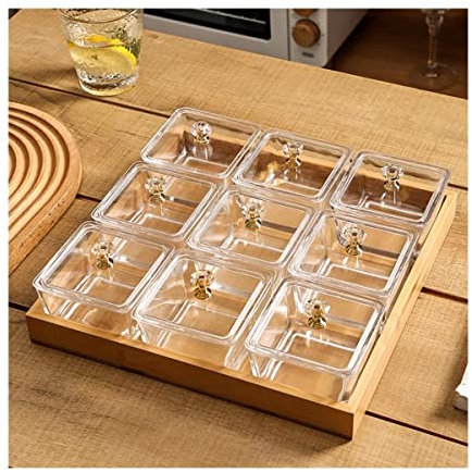 ARZARF Bols à Tremper Casse-croûte en Verre carré de 9 Compartiments avec la Division de Restaurant Familial de Base de Casse-croûte de Fruit Assiettes Apéritif (Color : C)