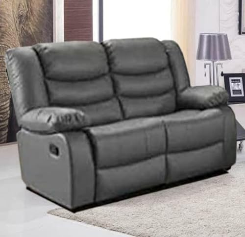 GSW - Sofa - Roma Leather Recliner Sofa With Cupholders - Black and Grey Color (3+2 Seater, 3 Seater, 2 Seater) (2 Seater, Grey)