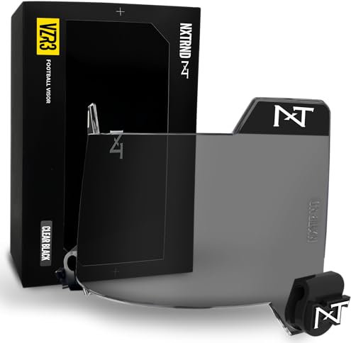 Nxtrnd VZR3 Curved Football Visor, Professional Football Helmet Visor, Shield Fits Youth Football Helmets & Adult Football Helmets, Includes Visor Clips, Decal Pack, & Cleaning Cloth (Clear Black)