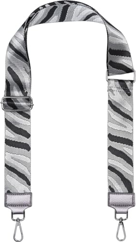 styleBREAKER Taschen Schultergurt Zebra Muster | 5 cm breiter Wechselriemen aus Stoff, stufenlos von 88 bis 131 cm anpassbar, silberne Karabinerhaken, Kunstleder-Enden.