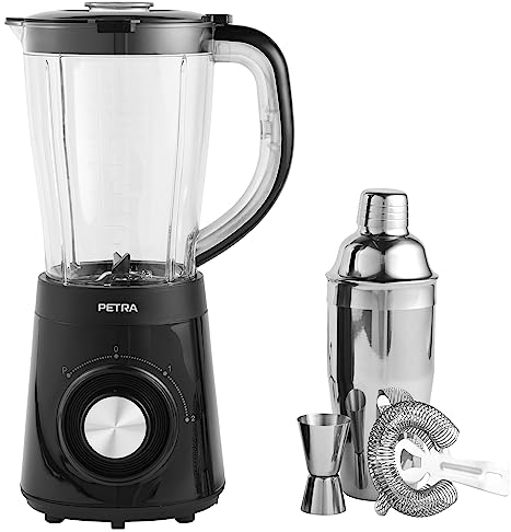 Petra PT5619VDE Cocktailmixer-Set - Standmixer mit Cocktailshaker, Zubehör, 2 Geschwindigkeiten & Pulse-Funktion, Edelstahlklinge, Sperren/Entsperren, Herstellung von Punches/Smoothies, 1,5L, 500W