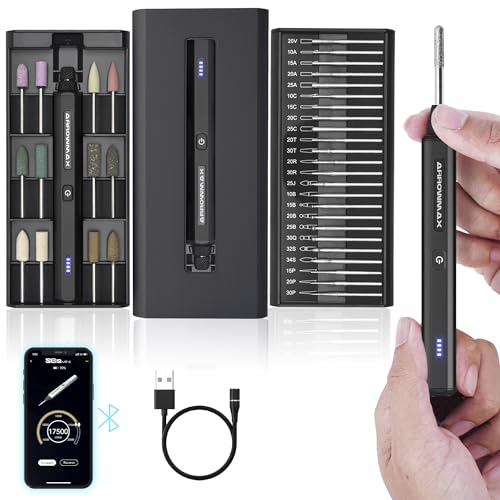 ARROWMAX Penna per incisione elettrica ricaricabile senza fili con 36 bit, custodia in alluminio, Bluetooth, APP, carica magnetica wireless, incisione, acciaio, pietra, nero (SGS MINI)