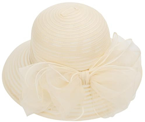 Damen Kentucky Organza Derby Hut Braut Hochzeit Kirche Tee Party Breite Krempe Sommer Sonnenhut, A-beige, Medium