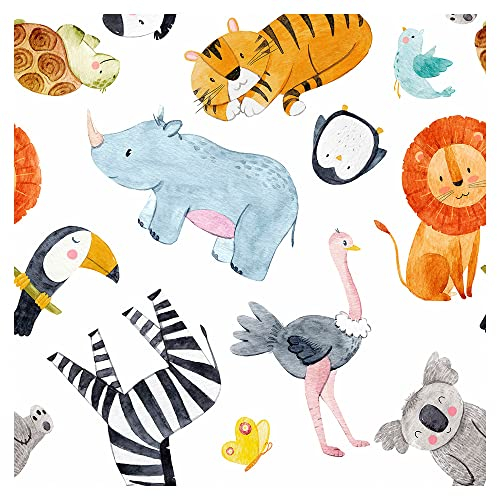 murando PREMIUM Vlies Tapete Deko Panel Fototapete für Kinder Wanddeko 10 m Tapetenrolle Mustertapete Wandtapete modern design Dekoration Zoo Tiere Löwe Tiger Zebra e-B-10020-j-a