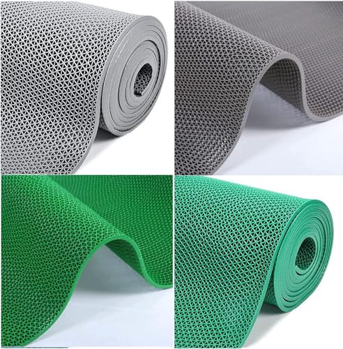 Tappeto Anti-Slip Impermeabile DRENANTE | Pedana in Plastica, Gomma, PVC, Su MISURA | Sauna - Bagno Turco - Docce - Docce - Piscina | Grigio-Verde (VERDE, 350x120cm)