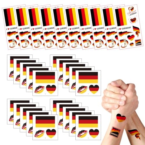 Deutschland Flagge Tattoos Aufkleber,WM Deko Temporäre Tattowierung Set,Wasserdichter Gesichts Tattoos Sticker,Football Temporäre Aufkleber,für WM Party Dekoratione,30pcs(Deutschland)