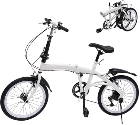 ERnonde 20 Zoll Erwachsene Faltrad, Klappfahrrad 6-Gang Doppel V-Bremse Fahrrad, Höhenverstellbar Klapprad Camping City Bike Gift Weiß
