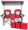 GOPLUS Chaise de Camping Double avec Auvent Réglable et Amovible, Chaise Pliante 2 Places avec Mini Table, Sac Isotherme, 1 Poche, 2 Porte-gobelets, pour Plage Charge 120KG (Rouge)