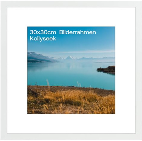 kollyseek Bilderrahmen 30x30 cm aus MDF und Acrylglas-Schwarz holz,zum Aufhängen & Aufstellen, Wohnzimmer Dekorahmen(mdfweiss)