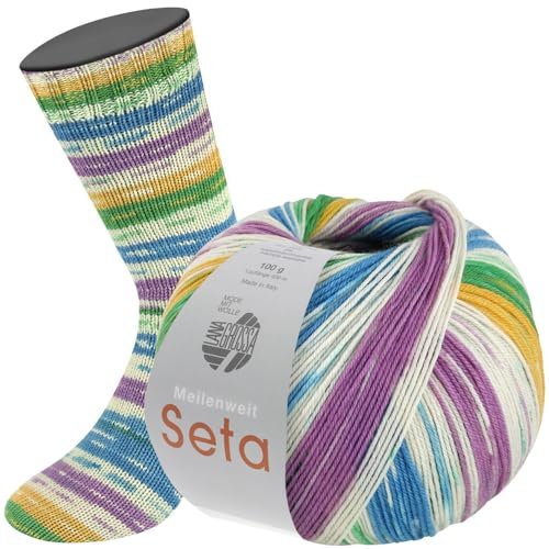 LANA GROSSA Meilenweit Seta | Sockengarn mit Seidenanteil, waschmaschinenfest | Handstrickgarn 55% Schurwolle (Merino), Polyamid, & Seide | 100g Wolle zum Stricken & Häkeln | 400m Garn FB3441