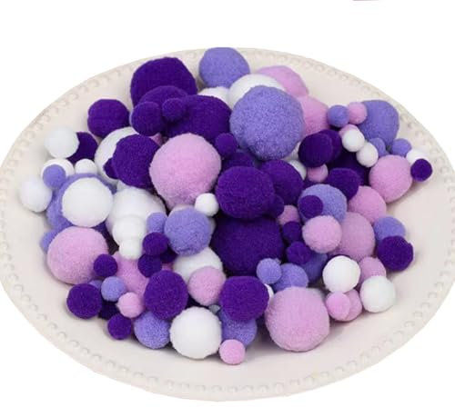500 Stück Bunt Pompons zum Basteln, Bunt Pompons, 10/15/20/25/30 mm Pompom Bälle, Bastel Pompoms, Pompons Bälle für DIY Kreative Handwerk Dekorationen colorful Pom Poms Pompoms (Lila Serie-5 Größen)