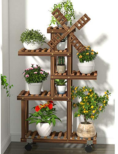 TEmkin Blumenständer mit Rollen, Holzleiter, Regal für drinnen und draußen, Blumentopfregal für Hof, Garten, Terrasse, Balkon, Stil 2 (Stil 4)